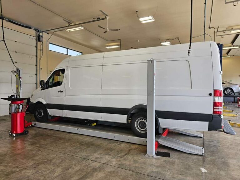 fleet service vehicle on the an alignment machine